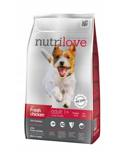 NUTRILOVE Premium  Adult S pre psov s čerstvým kuracím mäsom 1,6 kg
