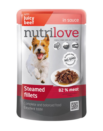 NUTRILOVE Premium hovädzie kúsky v omáčke pre psov 85g