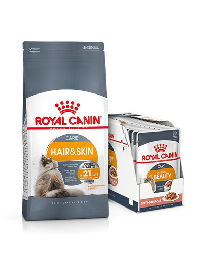 ROYAL CANIN Hair&Skin Care 10 kg + ROYAL CANIN Intense Beauty Gravy 12 x 85 g