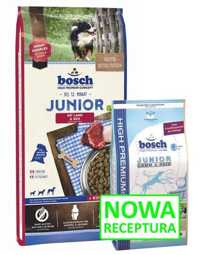 BOSCH Junior Krmivo s jahňacím mäsom a ryžou 15 kg + tréningové pochúťky zo zajačieho mäsa 300 g