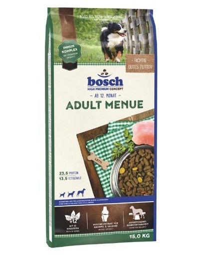 BOSCH Adult Menue 15 kg + pečené sušienky s kurkumou 250 g