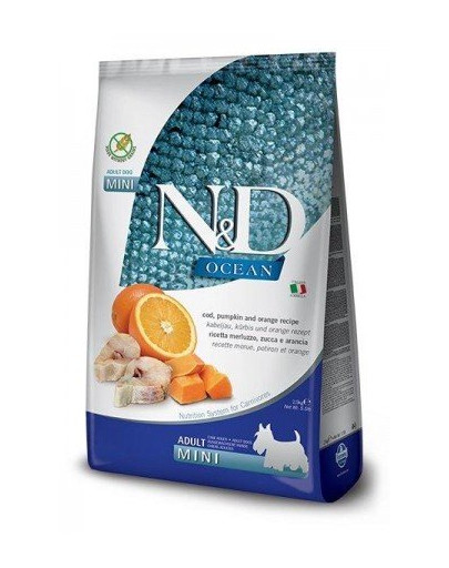 N&D Ocean dog adult mini – Granule s obsahom tresky, tekvice a pomaranču 14 kg (2 x 7 kg)