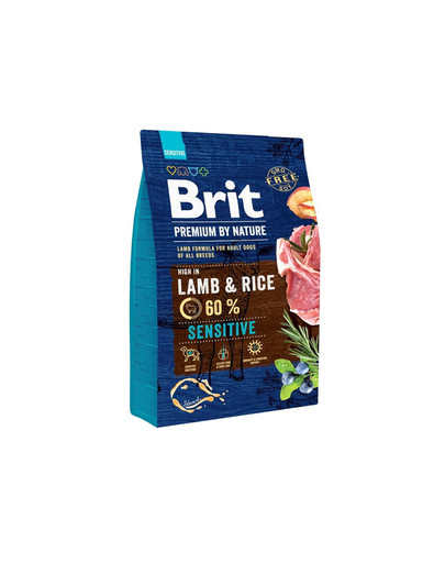 BRIT Premium By Nature Sensitive Granule pre psov s jahňacím mäsom 3 kg + BRIT Konzerva s jahňacím mäsom  a pohánkou 6 x 400 g