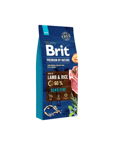 BRIT Premium By Nature Sensitive Lamb Granule pre psov  s jahňacím mäsom 15 kg + BRIT konzerva s jahňacím mäsom  a pohánkou 6 x 400 g