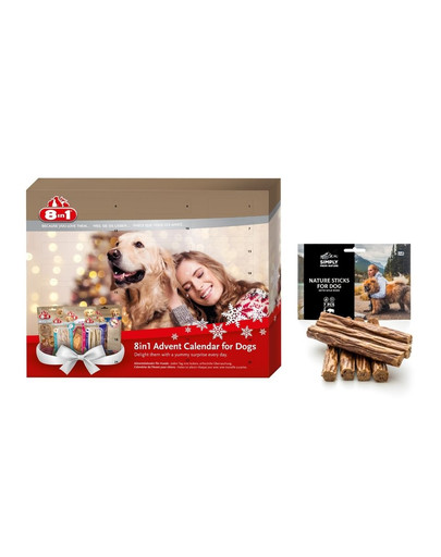 8in1 Vianočná sada adventný kalendár + prírodné tyčinky pre psa 7 ks